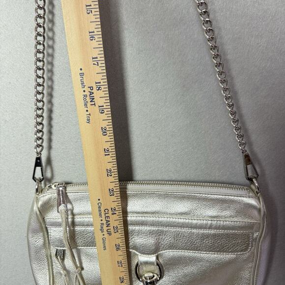 Rebecca Minkoff Silver Pebble Leather Crossbody Bag with Silver Chain Strap - Picture 7 of 9